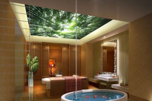 SPA с потолком фотопечатью леса